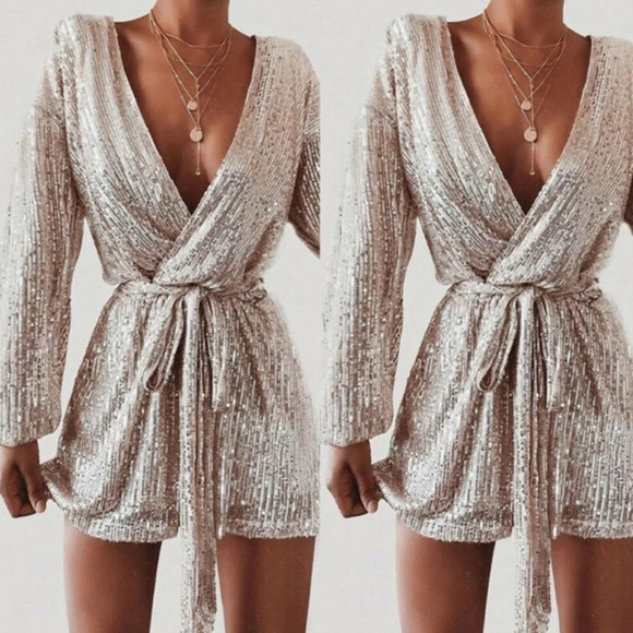 New! Petal & Pup Gold Sequin Mini Dress with Belt 33124 - Picture 6 of 16